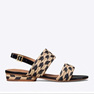 Tory Burch Lola Jute Sandals Woven Nautical Summer Boho Blue Heeled Navy Blue